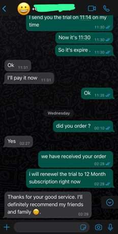 Customer WhatsApp Review